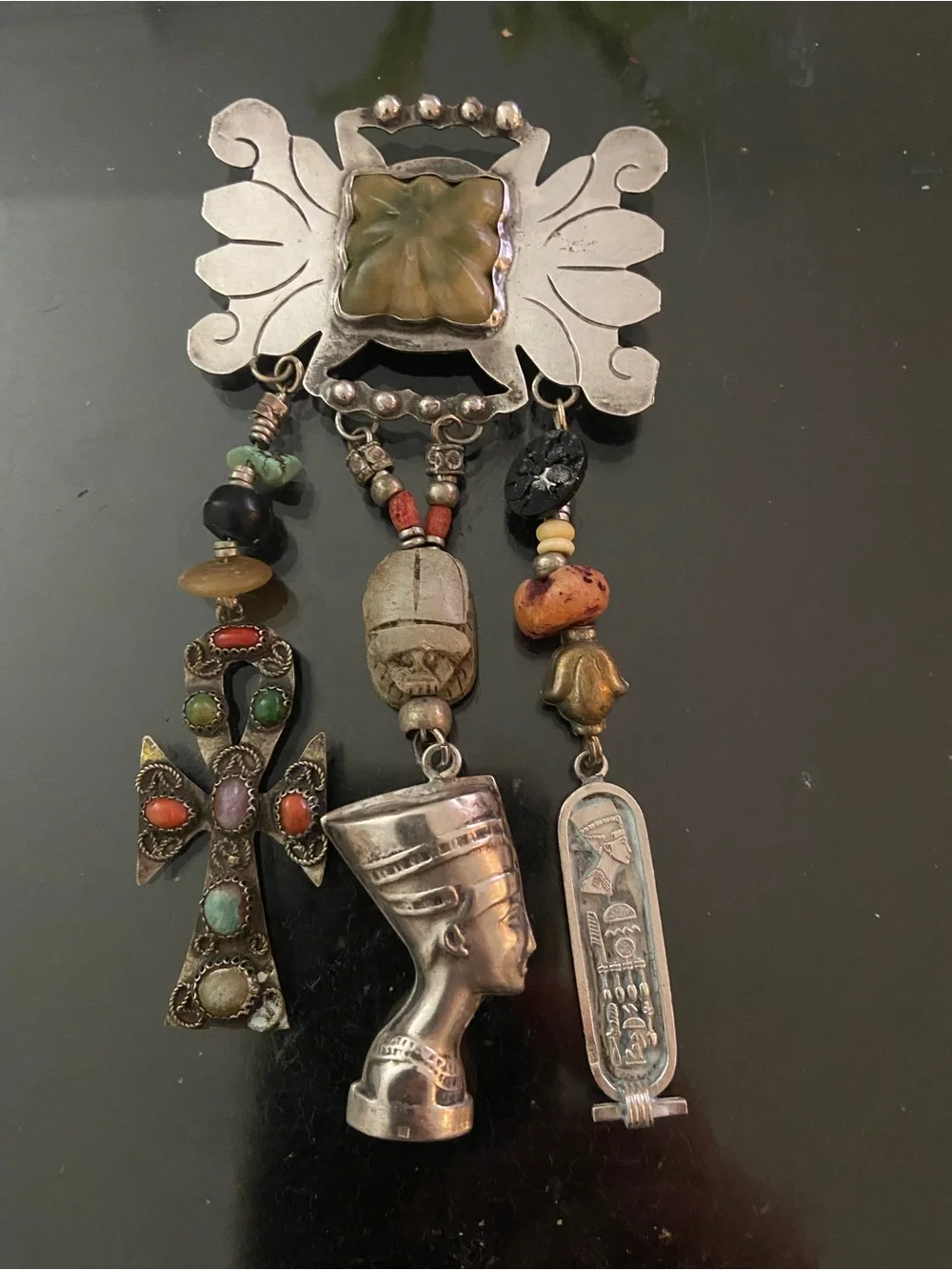 Vintage-Inspired Multicolor Egyptian Motif Pendant/brooch